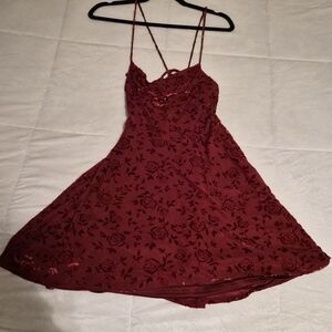 Rewind Burgundy Floral Dress with Straps